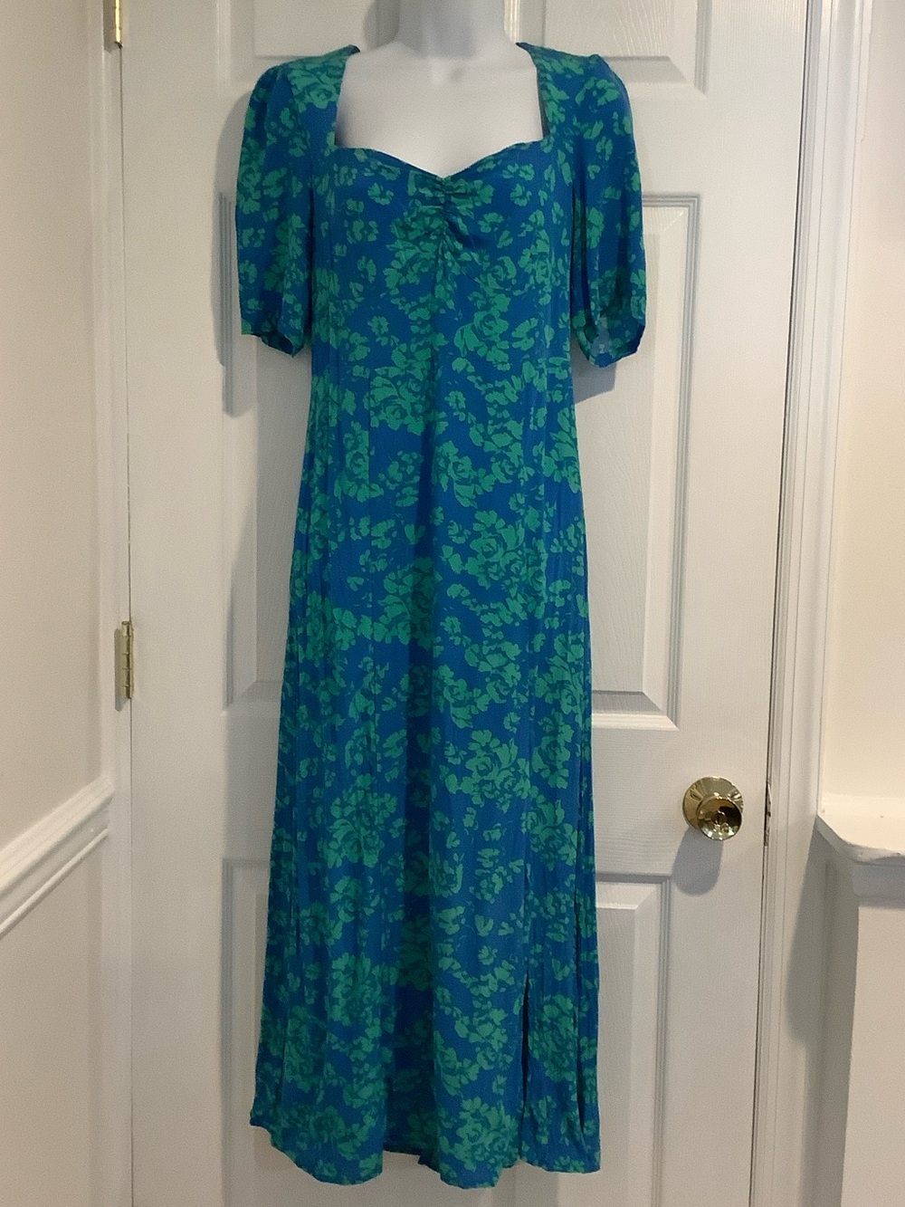 SUNCOO PARIS Robe Crista Lagon Blue/Green Resortwear Euro Vacation Midi Dress T3